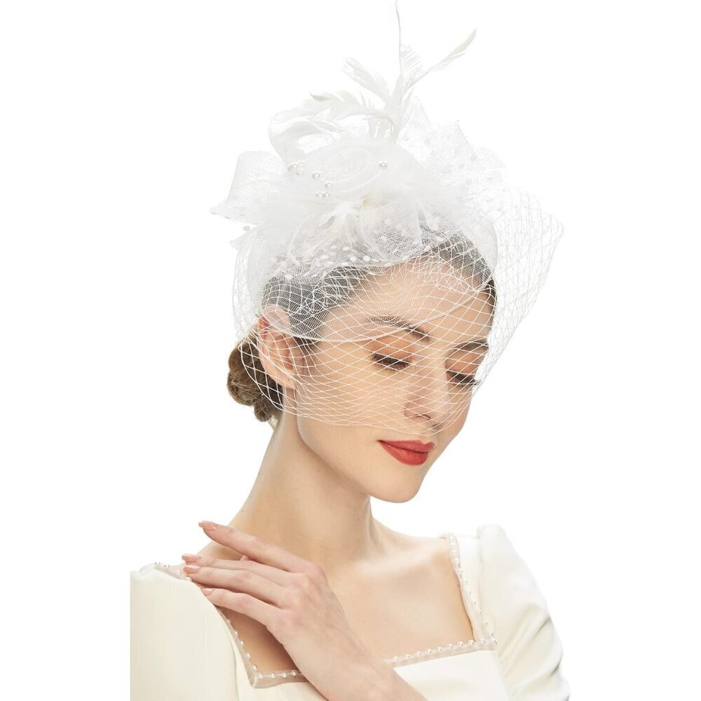 Women Fascinators Kentucky Derby Hat Flower Feather Mesh Clip Tea Party